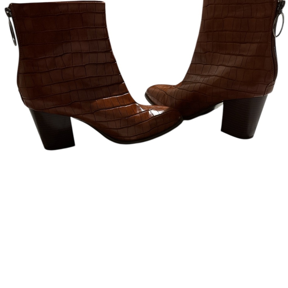 Chic‎ Brown Croc-Embossed Ankle Boots - Picture 2 of 5